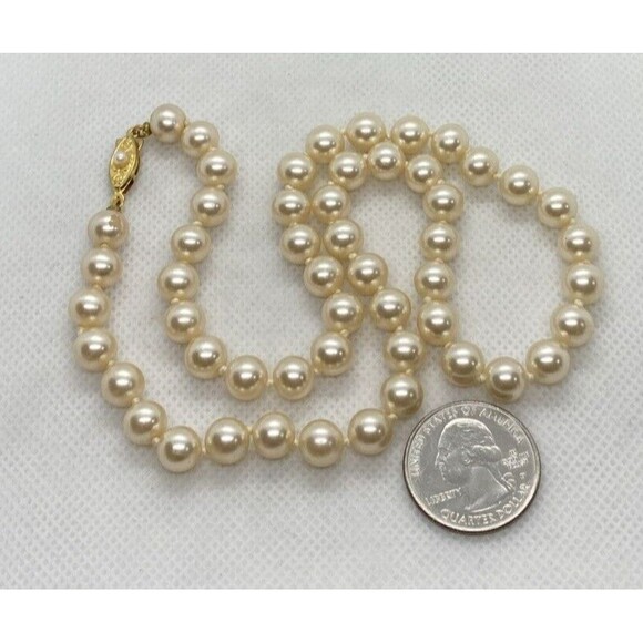 Vintage Japan Faux Pearl Knotted Beaded Single Strand 19'' Necklace Fish Hook - Picture 2 of 10